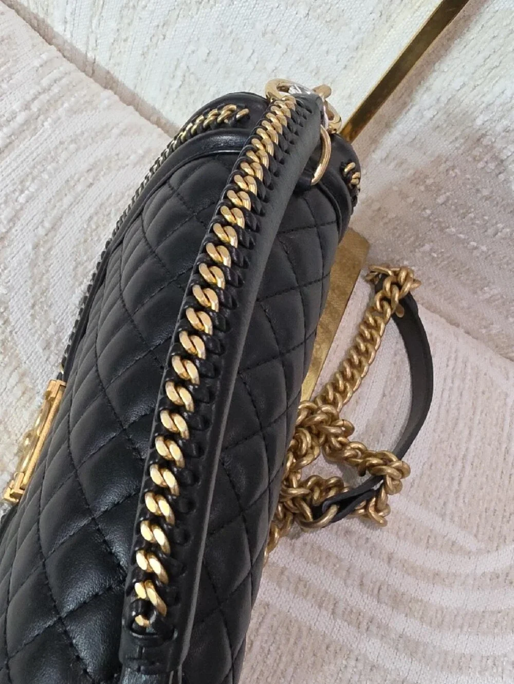 CHANEL Black Quilted Shoulder & Top Handle Bag with Gold Hardware
